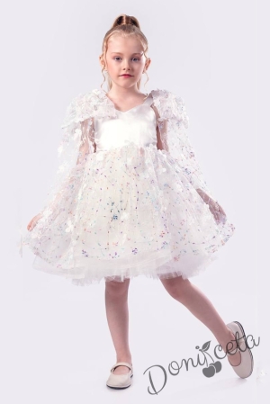 Официална детска рокля с къс ръкав в бяло Розела 1