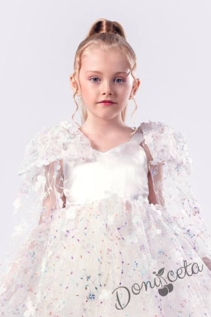 Официална детска рокля с къс ръкав в бяло Розела 2