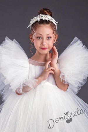 Официална детска къса рокля с тюл в бяло с Луиза 2