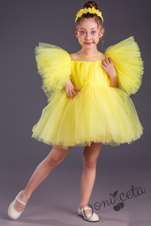 Официална детска къса рокля с тюл в жълто с Луиза