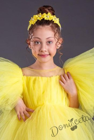Официална детска къса рокля с тюл в жълто с Луиза 2