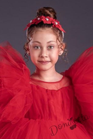 Официална детска къса рокля с тюл в червено с Луиза 2