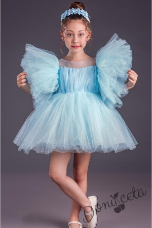 Официална детска къса рокля с тюл в светлосиньо Луиза 1