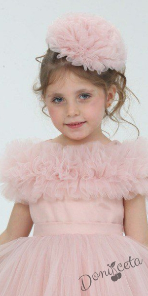 Официална детска къса рокля с тюл в пепел от рози Белисима  2