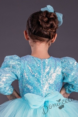 Официална детска къса рокля с дълъг ръкав в светлосиньо с пайети Людмила 2