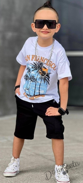 Комплект за момче от 2 части- тениска в бяло и панталони в черно San Francisco 5