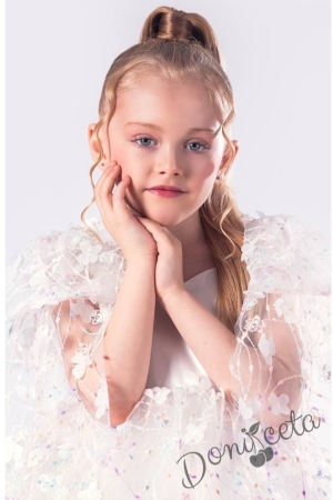 Официална детска рокля с къс ръкав в бяло Розела 3
