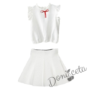 Комплект от пола в бяло и риза Contrast с червена панделка