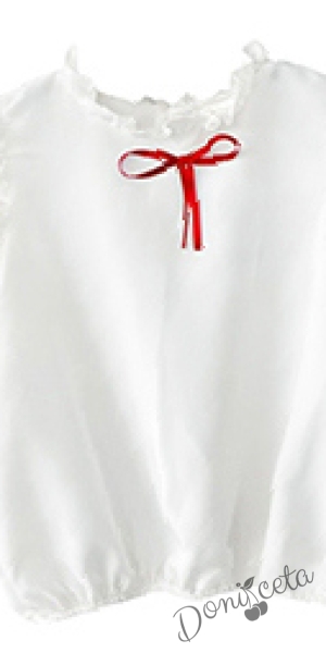 Комплект от пола в бяло и риза Contrast с червена панелка 2