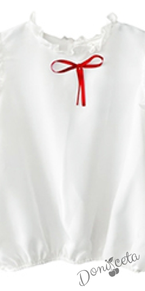 Комплект от пола в червено и риза Contrast с червена панделка 2