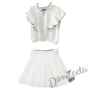 Комплект от пола в бяло и риза Contrast с  черни къдрици 1