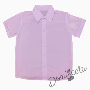  Детска риза с къс ръкав  в лилаво  за момче