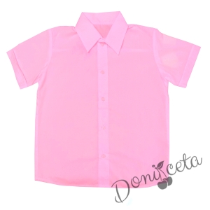  Детска риза с къс ръкав в розово  за момче