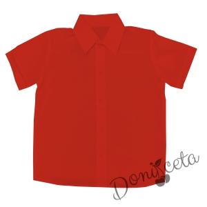  Детска риза с къс ръкав в червено  за момче 1