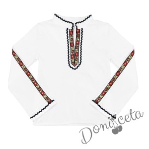 Комплект от мъжка и детска етно риза с дълъг ръкав в бяло с фолклорни мотиви 2
