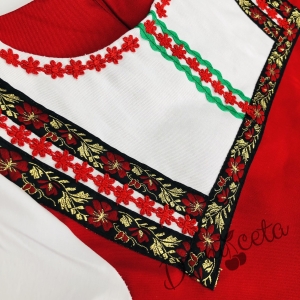Комплект от дамска и детска народна носия 44-сукман в червено и престилка в черно с фолклорни/етно мотиви  2