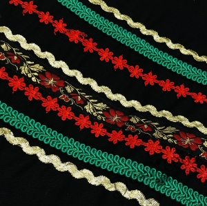 Комплект от дамска и детска народна носия 66-сукман в червено и престилка в черно с фолклорни/етно мотиви  4