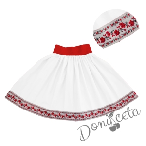 Комплект за момиче от 2 части- пола в бяло с етно мотиви и блуза с къдрици 3