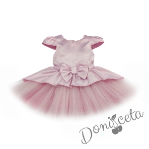Официална детска/бебешка рокля с къс ръкав и тюл в розово Надежда  2