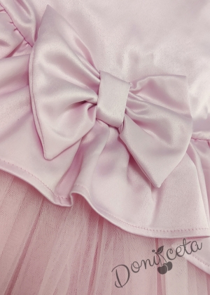 Официална детска/бебешка рокля с къс ръкав и тюл в розово Надежда  3
