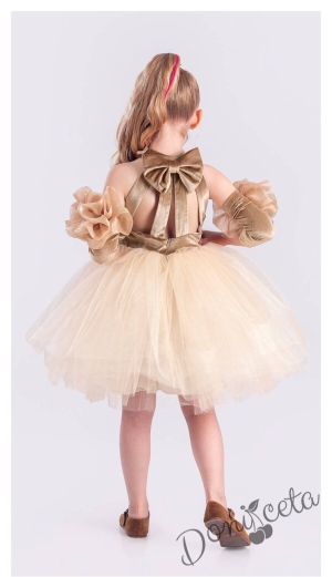 Официална детска рокля с тюл в златисто Лорен