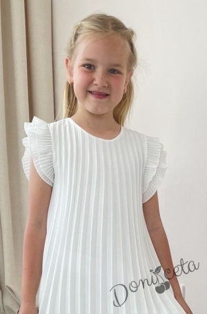 Официална/ежедневна детска рокля в бяло солей Contrast с къс ръкав 2