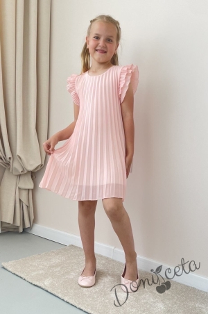 Официална/ежедневна детска рокля в розово солей Contrast с къс ръкав 1
