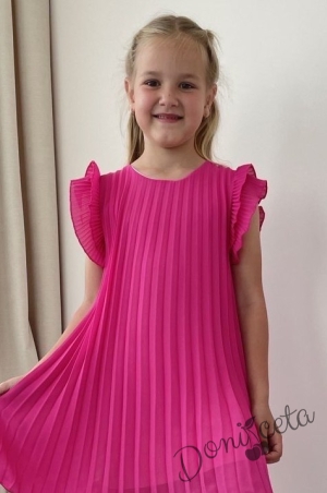 Официална/ежедневна детска рокля в циклама солей Contrast с къс ръкав 2