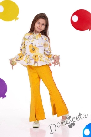 Комплект за момиче от 3 части- блуза, сако и панталон в горчица