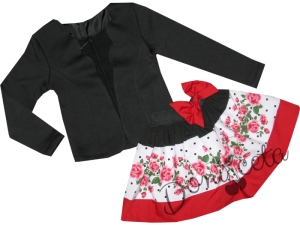 Комплект от сако в черно с пола в бяло и червено