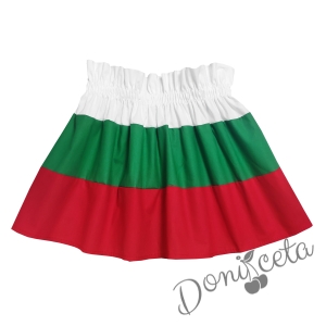 Комплект за момиче от детска пола в бяло, зелено и червено и блуза в бяло с къс ефектен ръкав 3
