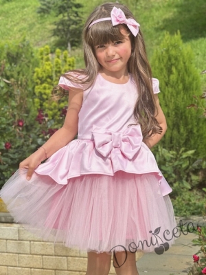 Детакса официална рокля с къс ръкав и тюл в розово Надежда 543646035