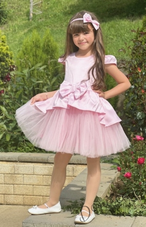Детакса официална рокля с къс ръкав и тюл в розово Надежда 543646039