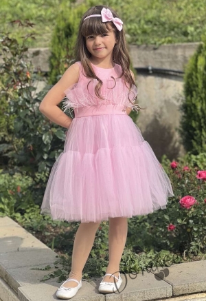 Детска официална рокля без ръкав с богат тюл на пластове в розово Анелия 54623411811