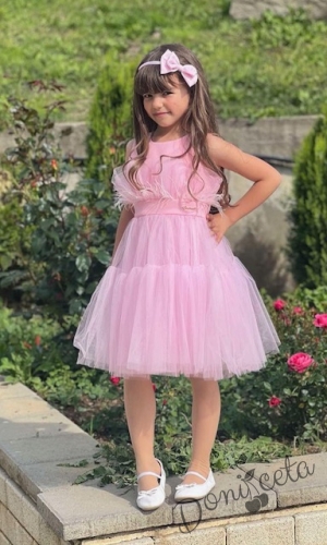 Детска официална рокля без ръкав с богат тюл на пластове в розово Анелия 54623411815