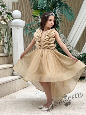 Официална ефектна детска рокля с тюл в златисто Клеър 1