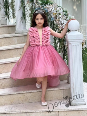 Официална ефектна детска рокля с тюл в розово Клеър 1
