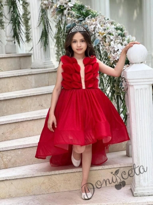 Официална ефектна детска рокля с тюл в червено Клеър 1