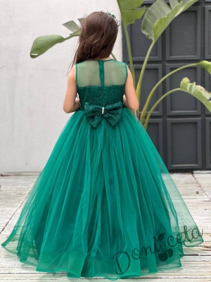 Официална детска дълга рокля в зелено без ръкав  Шери 2