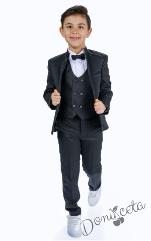 Елегантен костюм за момче от 5 части в черно със сако 324323422 1