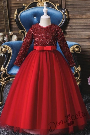 Официална детска рокля с дълъг ръкав в червено Аксебия 1