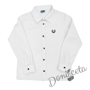 Детска риза за момче с дълъг ръкав в бяло с емблема 767679691 1