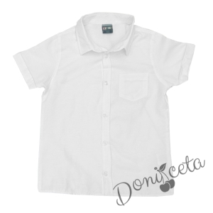 Детска риза в бяло с къс ръкав за момче с джоб