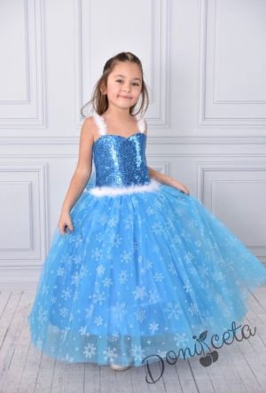 Официална детска дълга рокля в светлосиньо Замръзналото кралство 1