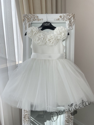 Официална детска/бебешка рокля без ръкав с тюл и рози Contrast в бяло 1