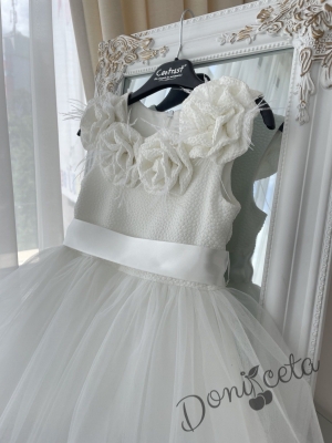 Официална детска/бебешка рокля без ръкав с тюл и рози Contrast в бяло 2
