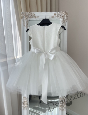Официална детска/бебешка рокля без ръкав с тюл и рози Contrast в бяло 3