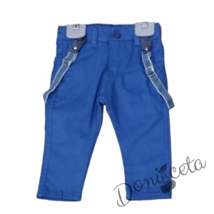 Детски панталони за момче в синьо с тиранти 1