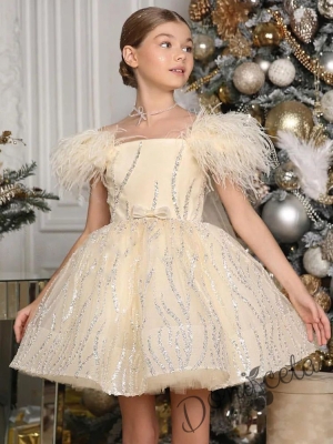 Официална детска рокля с тюл в златисто Аксения 1