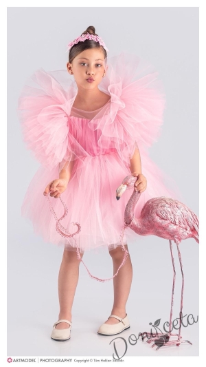 Официална детска къса рокля с тюл в розово с Луиза 1
